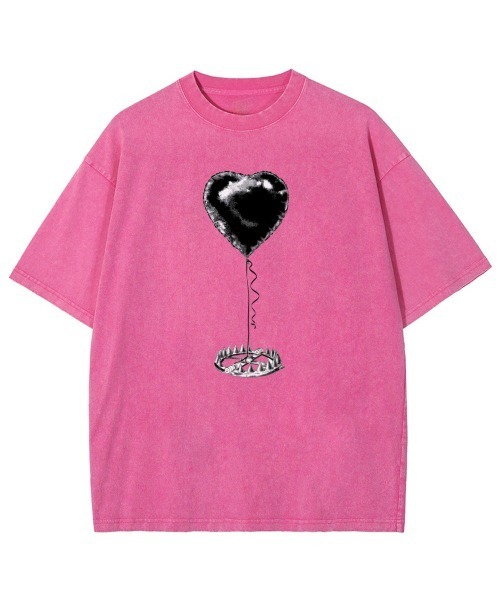 GARAGE MADE(ガレージメイド)の「レディースM~Lサイズ ユニセックス ピグメントプリント BIG Tシャツ HEARTTRAP(Tシャツ/カットソー・レディース・ピンク/グリーン/ブラック/ブルー/グレー/アイボリー・S)」の6枚目の写真