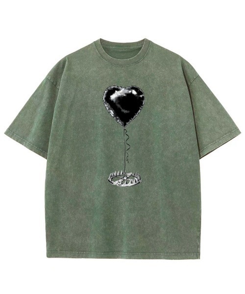 GARAGE MADE(ガレージメイド)の「レディースM~Lサイズ ユニセックス ピグメントプリント BIG Tシャツ HEARTTRAP(Tシャツ/カットソー・レディース・ピンク/グリーン/ブラック/ブルー/グレー/アイボリー・S)」の4枚目の写真