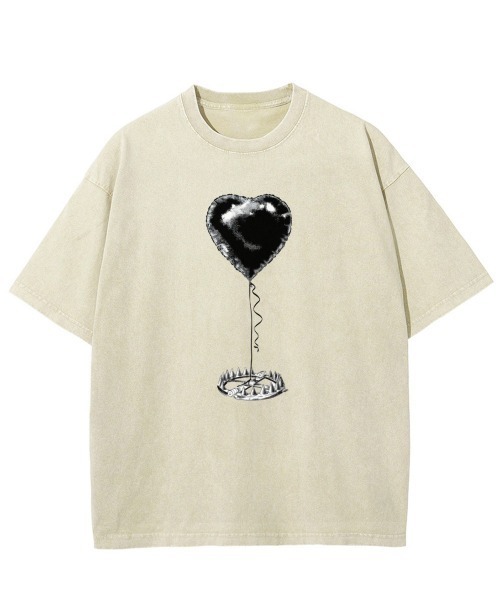 GARAGE MADE(ガレージメイド)の「レディースM~Lサイズ ユニセックス ピグメントプリント BIG Tシャツ HEARTTRAP(Tシャツ/カットソー・レディース・ピンク/グリーン/ブラック/ブルー/グレー/アイボリー・S)」の2枚目の写真