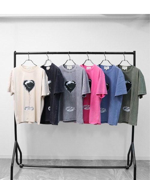GARAGE MADE(ガレージメイド)の「レディースM~Lサイズ ユニセックス ピグメントプリント BIG Tシャツ HEARTTRAP(Tシャツ/カットソー・レディース・ピンク/グリーン/ブラック/ブルー/グレー/アイボリー・S)」の11枚目の写真