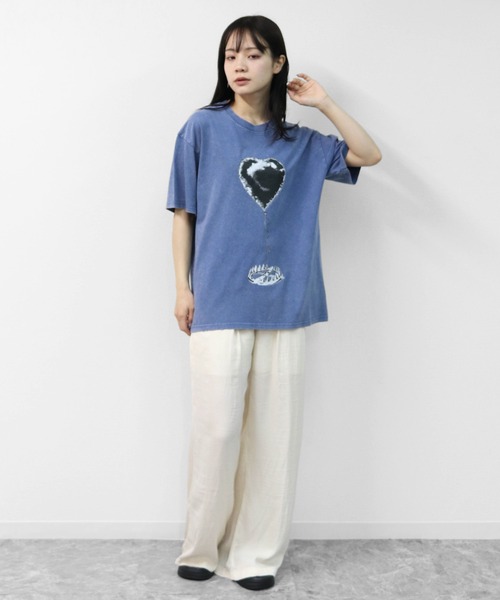 GARAGE MADE(ガレージメイド)の「レディースM~Lサイズ ユニセックス ピグメントプリント BIG Tシャツ HEARTTRAP(Tシャツ/カットソー・レディース・ピンク/グリーン/ブラック/ブルー/グレー/アイボリー・S)」の8枚目の写真
