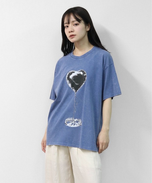 GARAGE MADE(ガレージメイド)の「レディースM~Lサイズ ユニセックス ピグメントプリント BIG Tシャツ HEARTTRAP(Tシャツ/カットソー・レディース・ピンク/グリーン/ブラック/ブルー/グレー/アイボリー・S)」の7枚目の写真