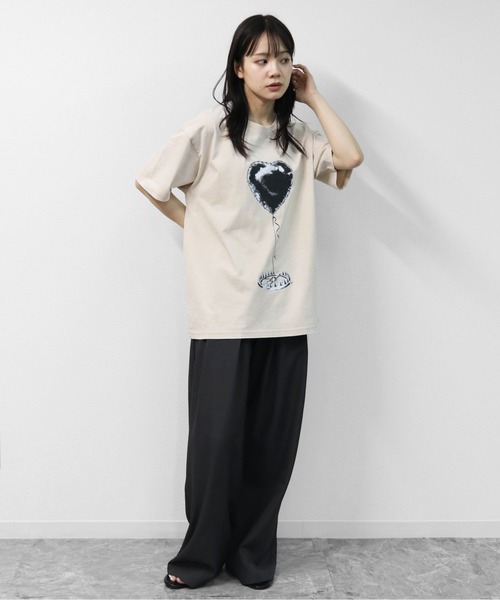 GARAGE MADE(ガレージメイド)の「レディースM~Lサイズ ユニセックス ピグメントプリント BIG Tシャツ HEARTTRAP(Tシャツ/カットソー・レディース・ピンク/グリーン/ブラック/ブルー/グレー/アイボリー・S)」の20枚目の写真