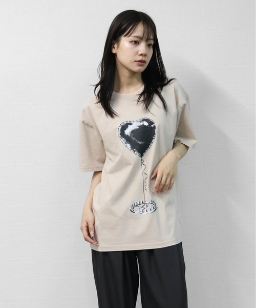 GARAGE MADE(ガレージメイド)の「レディースM~Lサイズ ユニセックス ピグメントプリント BIG Tシャツ HEARTTRAP(Tシャツ/カットソー・レディース・ピンク/グリーン/ブラック/ブルー/グレー/アイボリー・S)」の18枚目の写真
