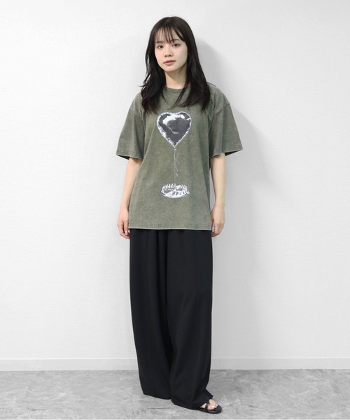 GARAGE MADE(ガレージメイド)の「レディースM~Lサイズ ユニセックス ピグメントプリント BIG Tシャツ HEARTTRAP(Tシャツ/カットソー・レディース・ピンク/グリーン/ブラック/ブルー/グレー/アイボリー・S)」の16枚目の写真