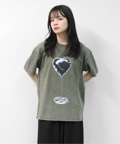 GARAGE MADE(ガレージメイド)の「レディースM~Lサイズ ユニセックス ピグメントプリント BIG Tシャツ HEARTTRAP(Tシャツ/カットソー・レディース・ピンク/グリーン/ブラック/ブルー/グレー/アイボリー・S)」の15枚目の写真