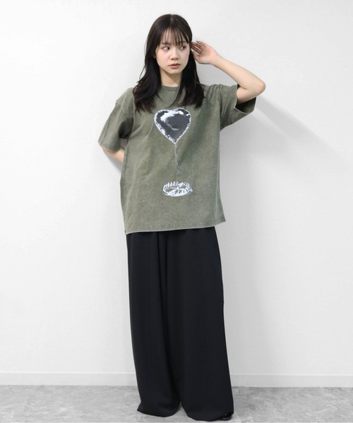 GARAGE MADE(ガレージメイド)の「レディースM~Lサイズ ユニセックス ピグメントプリント BIG Tシャツ HEARTTRAP(Tシャツ/カットソー・レディース・ピンク/グリーン/ブラック/ブルー/グレー/アイボリー・S)」の17枚目の写真