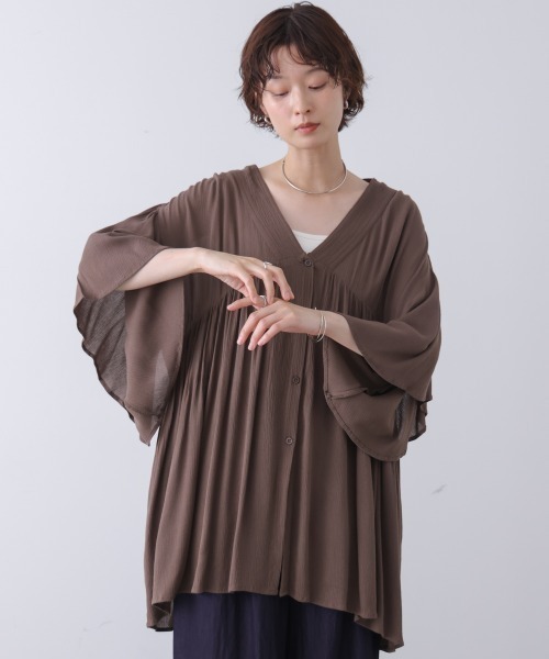 Bou Jeloud(ブージュルード)の「レーヨンクレープ羽織チュニック(Tシャツ/カットソー・レディース・ブラウン/ブラック/オフホワイト/レッド・38)」の3枚目の写真