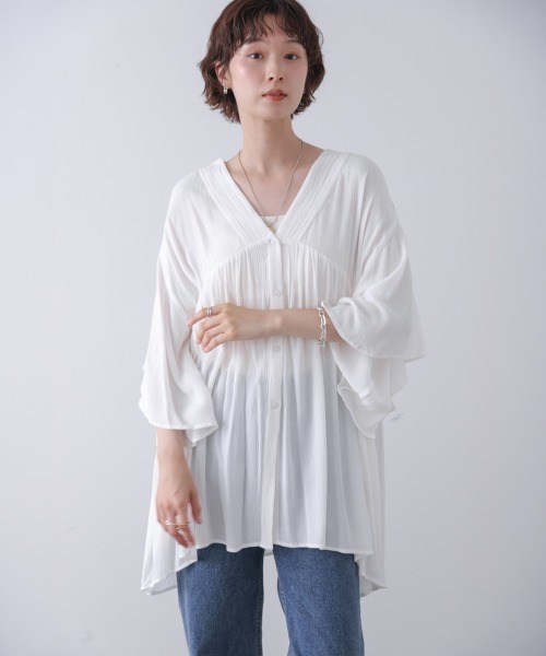 Bou Jeloud(ブージュルード)の「レーヨンクレープ羽織チュニック(Tシャツ/カットソー・レディース・ブラウン/ブラック/オフホワイト/レッド・38)」の5枚目の写真
