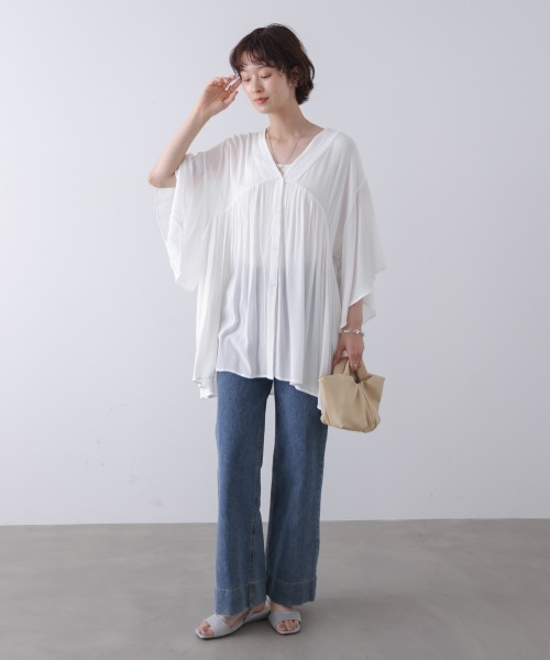 Bou Jeloud(ブージュルード)の「レーヨンクレープ羽織チュニック(Tシャツ/カットソー・レディース・ブラウン/ブラック/オフホワイト/レッド・38)」の6枚目の写真