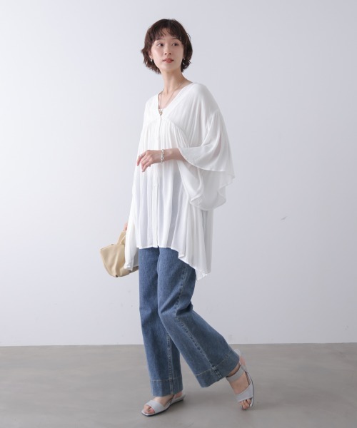 Bou Jeloud(ブージュルード)の「レーヨンクレープ羽織チュニック(Tシャツ/カットソー・レディース・ブラウン/ブラック/オフホワイト/レッド・38)」の9枚目の写真