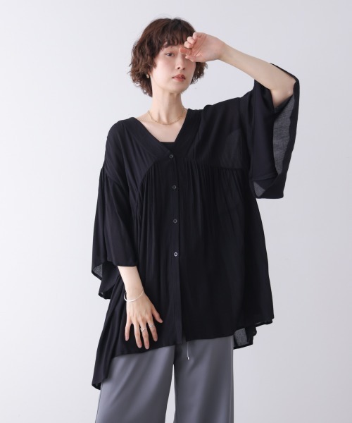 Bou Jeloud(ブージュルード)の「レーヨンクレープ羽織チュニック(Tシャツ/カットソー・レディース・ブラウン/ブラック/オフホワイト/レッド・38)」の16枚目の写真