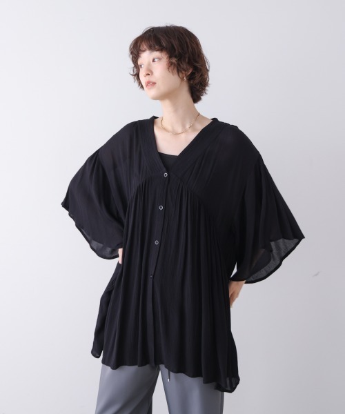 Bou Jeloud(ブージュルード)の「レーヨンクレープ羽織チュニック(Tシャツ/カットソー・レディース・ブラウン/ブラック/オフホワイト/レッド・38)」の18枚目の写真