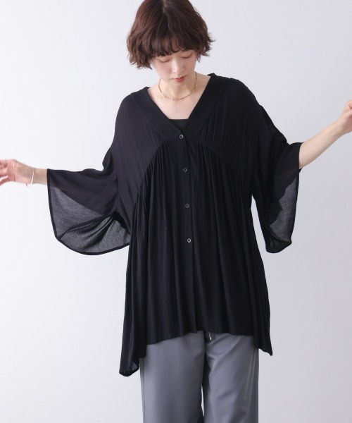 Bou Jeloud(ブージュルード)の「レーヨンクレープ羽織チュニック(Tシャツ/カットソー・レディース・ブラウン/ブラック/オフホワイト/レッド・38)」の19枚目の写真