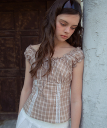 Bell Check Sleeveless Blouse_Brown(OB6BL05)