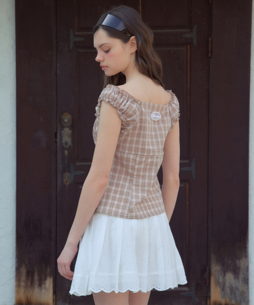 OURNOSTALGIA（アワー ノスタルジア）の「Bell Check Sleeveless Blouse_Brown(OB6BL05)（シャツ/ブラウス・レディース・ブラウン・SMALL/MEDIUM）」の3枚目の写真