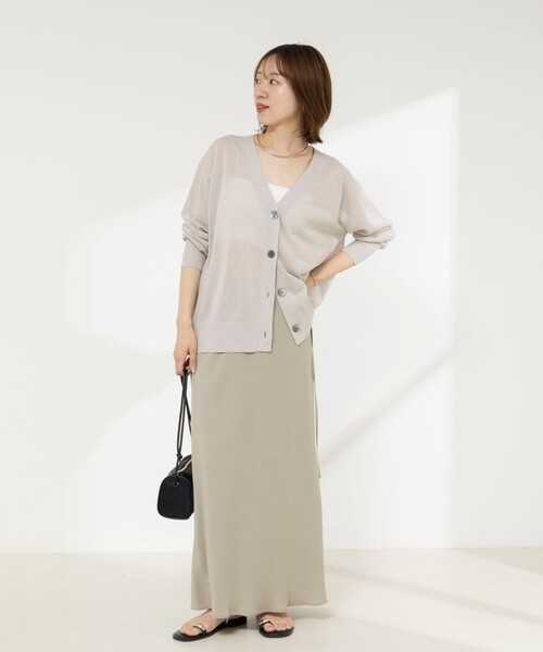 NOLLEY’S(ノーリーズ)の「《手洗い可能》リネンライクゆったりカーデ(カーディガン/ボレロ・レディース・ブラック/ライトグレー・38)」の3枚目の写真