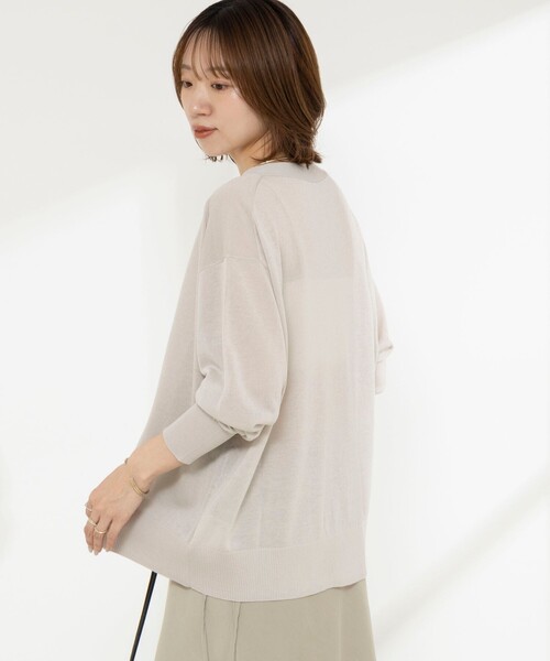 NOLLEY’S(ノーリーズ)の「《手洗い可能》リネンライクゆったりカーデ(カーディガン/ボレロ・レディース・ブラック/ライトグレー・38)」の8枚目の写真