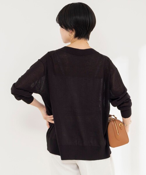 NOLLEY’S(ノーリーズ)の「《手洗い可能》リネンライクゆったりカーデ(カーディガン/ボレロ・レディース・ブラック/ライトグレー・38)」の15枚目の写真