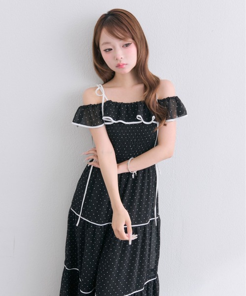 OLIVE des OLIVE(オリーブデオリーブ)の「Milky Star フリルティアードキャミワンピ(ワンピース・レディース・ブラック/ドット/アイボリー/サックスブルー・SMALL/MEDIUM)」の10枚目の写真