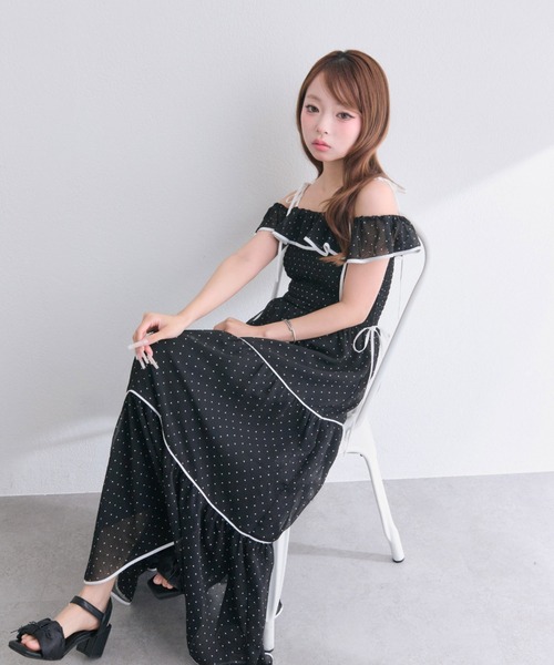 OLIVE des OLIVE(オリーブデオリーブ)の「Milky Star フリルティアードキャミワンピ(ワンピース・レディース・ブラック/ドット/アイボリー/サックスブルー・SMALL/MEDIUM)」の12枚目の写真