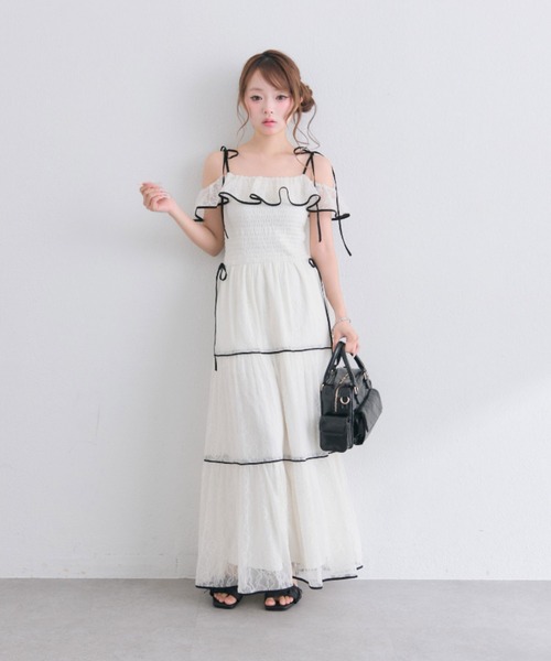 OLIVE des OLIVE(オリーブデオリーブ)の「Milky Star フリルティアードキャミワンピ(ワンピース・レディース・ブラック/ドット/アイボリー/サックスブルー・SMALL/MEDIUM)」の16枚目の写真