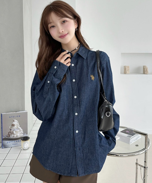 U.S. POLO ASSN.(ユーエスポロアッスン)の「【U.S. POLO ASSN. 】デニム ロングスリーブ ボタン ダウンシャツ(シャツ/ブラウス・レディース・ネイビー系/ダークグレー/ライトブルー・M/L)」の3枚目の写真