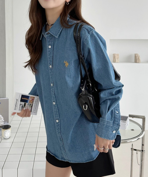 U.S. POLO ASSN.(ユーエスポロアッスン)の「【U.S. POLO ASSN. 】デニム ロングスリーブ ボタン ダウンシャツ(シャツ/ブラウス・レディース・ネイビー系/ダークグレー/ライトブルー・M/L)」の5枚目の写真