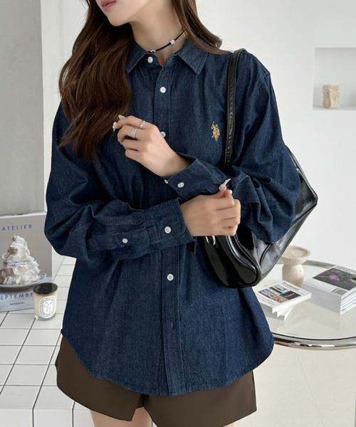 U.S. POLO ASSN.(ユーエスポロアッスン)の「【U.S. POLO ASSN. 】デニム ロングスリーブ ボタン ダウンシャツ(シャツ/ブラウス・レディース・ネイビー系/ダークグレー/ライトブルー・M/L)」の11枚目の写真
