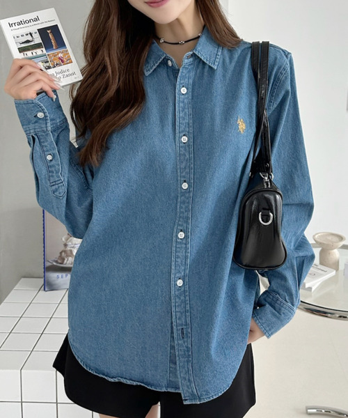 U.S. POLO ASSN.(ユーエスポロアッスン)の「【U.S. POLO ASSN. 】デニム ロングスリーブ ボタン ダウンシャツ(シャツ/ブラウス・レディース・ネイビー系/ダークグレー/ライトブルー・M/L)」の7枚目の写真