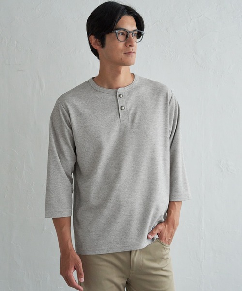 ikka(イッカ)の「【吸水速乾】ドライサーマルヘンリーネック七分袖Tシャツ(Tシャツ/カットソー・メンズ・ホワイト/ブルー/グレー/ネイビー・XL/M/L/S)」の3枚目の写真