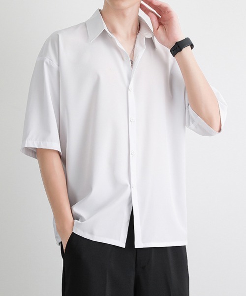 ONEP STAR(ワンピスター)の「シンプル半袖レギュラーカラーシャツ(シャツ/ブラウス・メンズ・ブラック/ホワイト/ダークグレー・MEDIUM/LARGE/X-LARGE)」の16枚目の写真