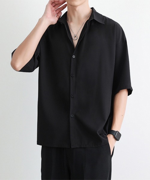 ONEP STAR(ワンピスター)の「シンプル半袖レギュラーカラーシャツ(シャツ/ブラウス・メンズ・ブラック/ホワイト/ダークグレー・MEDIUM/LARGE/X-LARGE)」の13枚目の写真