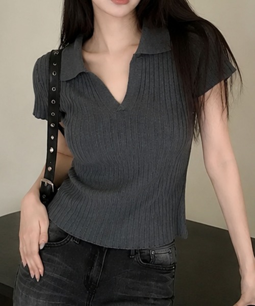 GLAMOROUS JANE(グラマラスジェーン)の「スキッパーリブニットトップス(ニット/セーター・レディース・ブラック/グレー・FREE)」の8枚目の写真
