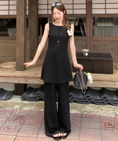 Aelina（エリナ）の「ノースリーブロングトップス+パンツセットアップ（セットアップ・レディース・ブラック・L/M/S）」の13枚目の写真