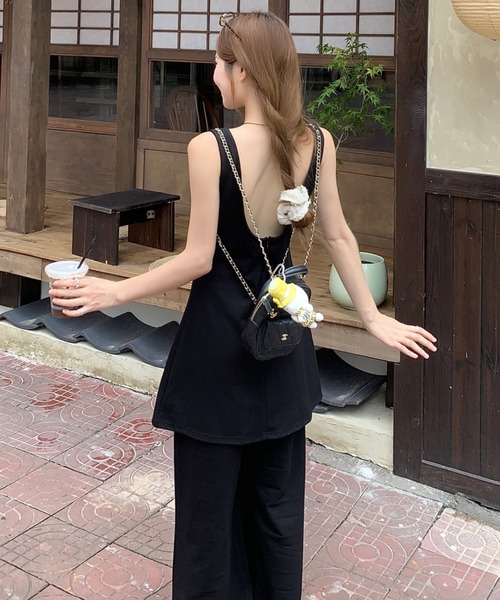 Aelina（エリナ）の「ノースリーブロングトップス+パンツセットアップ（セットアップ・レディース・ブラック・L/M/S）」の4枚目の写真