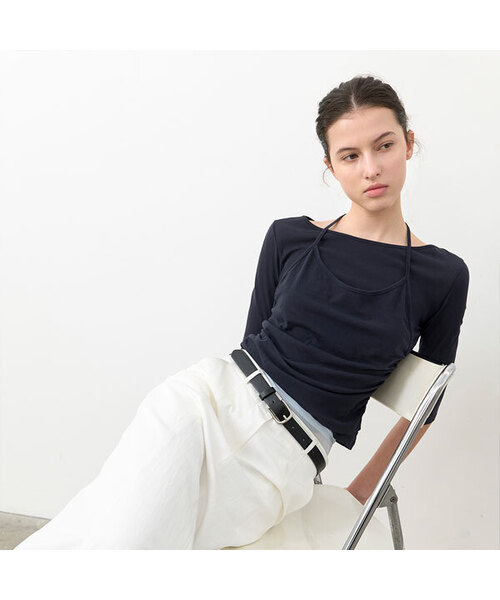 ATELIER NAIN(アトリエナイン)の「HALTER LAYER SHRRING TEE (T-7208)(Tシャツ/カットソー・レディース・グレー/ホワイト/ネイビー・SMALL/MEDIUM)」の1枚目の写真