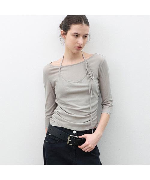 ATELIER NAIN(アトリエナイン)の「HALTER LAYER SHRRING TEE (T-7208)(Tシャツ/カットソー・レディース・グレー/ホワイト/ネイビー・SMALL/MEDIUM)」の3枚目の写真