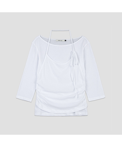 ATELIER NAIN(アトリエナイン)の「HALTER LAYER SHRRING TEE (T-7208)(Tシャツ/カットソー・レディース・グレー/ホワイト/ネイビー・SMALL/MEDIUM)」の2枚目の写真