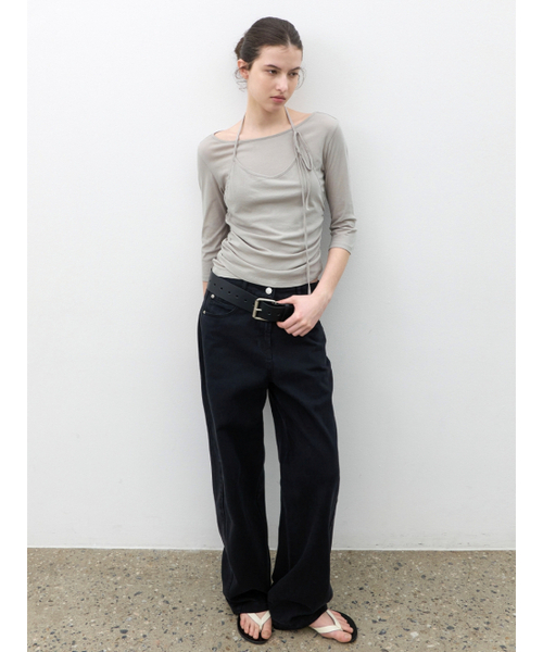 ATELIER NAIN(アトリエナイン)の「HALTER LAYER SHRRING TEE (T-7208)(Tシャツ/カットソー・レディース・グレー/ホワイト/ネイビー・SMALL/MEDIUM)」の4枚目の写真