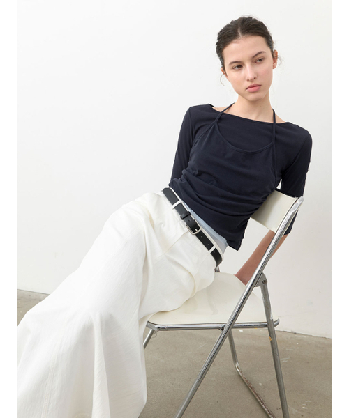 ATELIER NAIN(アトリエナイン)の「HALTER LAYER SHRRING TEE (T-7208)(Tシャツ/カットソー・レディース・グレー/ホワイト/ネイビー・SMALL/MEDIUM)」の5枚目の写真