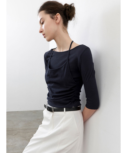 ATELIER NAIN(アトリエナイン)の「HALTER LAYER SHRRING TEE (T-7208)(Tシャツ/カットソー・レディース・グレー/ホワイト/ネイビー・SMALL/MEDIUM)」の6枚目の写真
