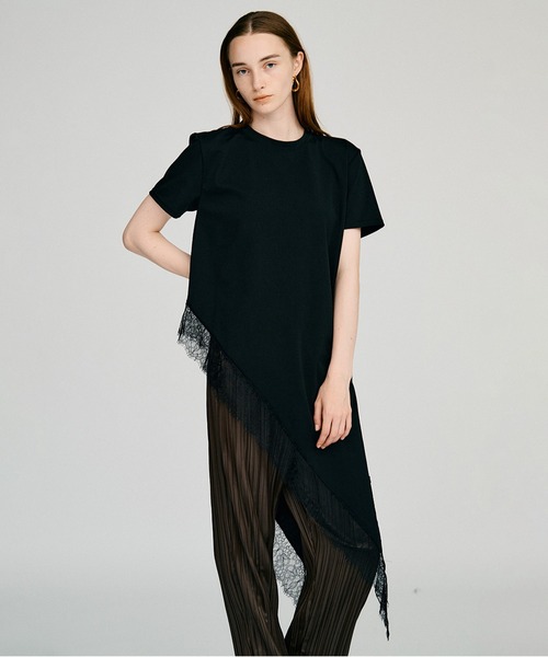 PRANK PROJECT（プランクプロジェクト）の「【2026Autumn Pre-Order】アシンメトリーレースヘムTシャツ / Asymmetric Lace Hem T-Shirt（Tシャツ/カットソー・レディース・カーキ/アイボリー/ブラック・FREE）」の3枚目の写真