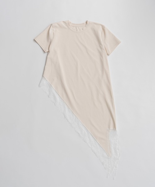 PRANK PROJECT（プランクプロジェクト）の「【2026Autumn Pre-Order】アシンメトリーレースヘムTシャツ / Asymmetric Lace Hem T-Shirt（Tシャツ/カットソー・レディース・カーキ/アイボリー/ブラック・FREE）」の4枚目の写真