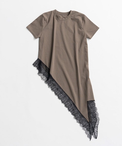 PRANK PROJECT（プランクプロジェクト）の「【2026Autumn Pre-Order】アシンメトリーレースヘムTシャツ / Asymmetric Lace Hem T-Shirt（Tシャツ/カットソー・レディース・カーキ/アイボリー/ブラック・FREE）」の5枚目の写真