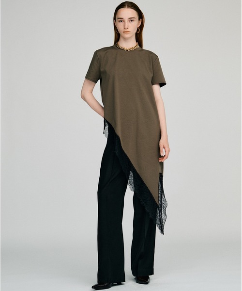 PRANK PROJECT（プランクプロジェクト）の「【2026Autumn Pre-Order】アシンメトリーレースヘムTシャツ / Asymmetric Lace Hem T-Shirt（Tシャツ/カットソー・レディース・カーキ/アイボリー/ブラック・FREE）」の9枚目の写真