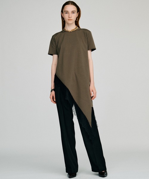 PRANK PROJECT（プランクプロジェクト）の「【2026Autumn Pre-Order】アシンメトリーレースヘムTシャツ / Asymmetric Lace Hem T-Shirt（Tシャツ/カットソー・レディース・カーキ/アイボリー/ブラック・FREE）」の10枚目の写真