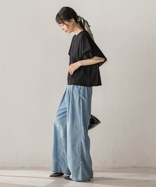 Droite lautreamont(ドロワットロートレアモン)の「キシリトール加工天竺袖チュール重ねプルオーバー(Tシャツ/カットソー・レディース・ブラック/オフホワイト/ベージュ・M)」の22枚目の写真