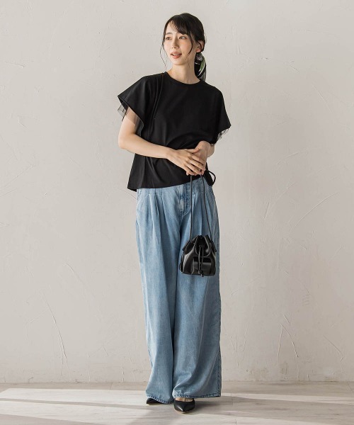 Droite lautreamont(ドロワットロートレアモン)の「キシリトール加工天竺袖チュール重ねプルオーバー(Tシャツ/カットソー・レディース・ブラック/オフホワイト/ベージュ・M)」の20枚目の写真