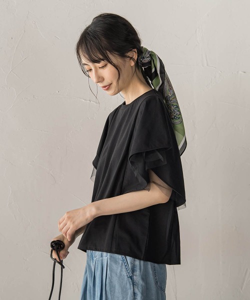 Droite lautreamont(ドロワットロートレアモン)の「キシリトール加工天竺袖チュール重ねプルオーバー(Tシャツ/カットソー・レディース・ブラック/オフホワイト/ベージュ・M)」の16枚目の写真